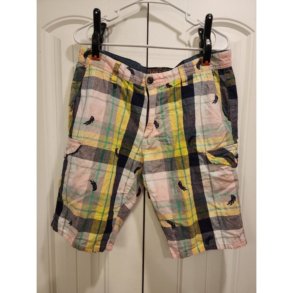 AKOO MEN'S SZ 34 HIP HOP PREPPY STREET WEAR CARGO SHORTS PLAID